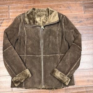 Vintage 90s Suede Jacket‎ Faux Sherpa Shearling Winlit | Brown | Size Medium